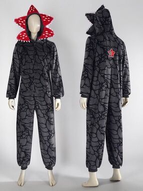 Demogorgon Hooded Onesie Pajamas Kids Size 10/11 Gray Costume NWOT